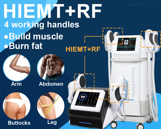 Vertical 4 handles HIEMT RF ems Body sculpting machine with Seat Cushion