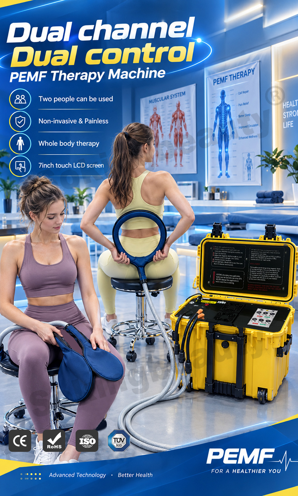 Trolley Dual‑Channel PEMF Physio Magneto Device