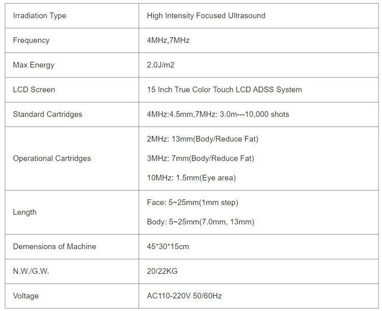 8d hifu specification